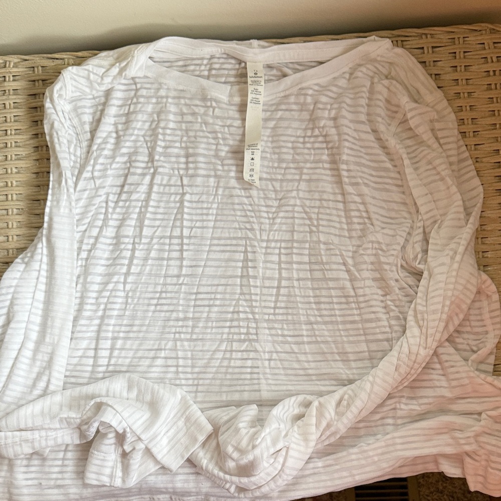Lululemon Athletica White Striped Long Sleeve Tee